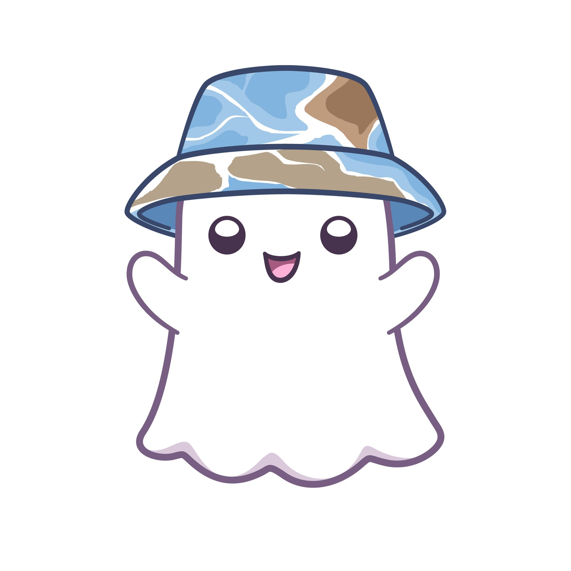Ghost wearing a bucket hat and a big goofy smile.