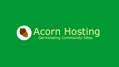 The Acorn Hosting logo, tagline "Germinating Community Sites"