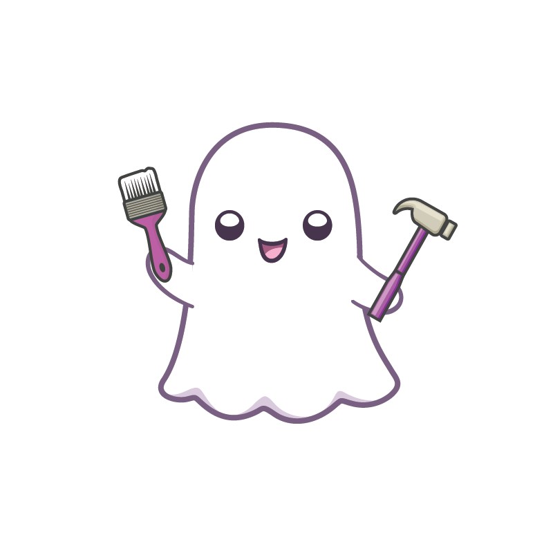 A ghost holding a paintbrush and hammer, ready to fix your search engine optimization issues!