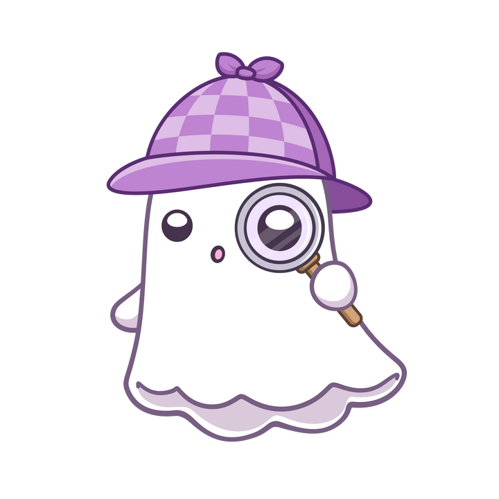 A ghost holding a magnifying glass.