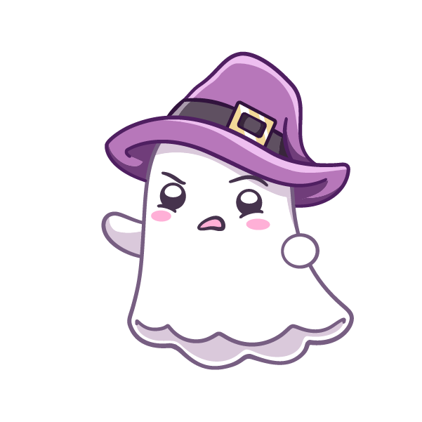 A grossed out ghost, in a purple wizard hat.  Spam is gross. Don't do it.