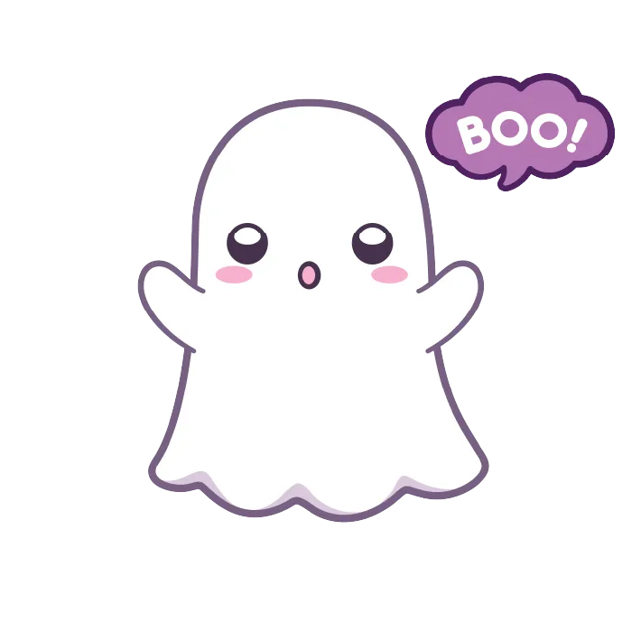 A cartoon ghost saying "Boo!"